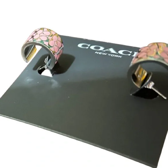 NEW Coach Huggie Earrings Pink / Silver With Butterfly Closure - Picture 7 of 15